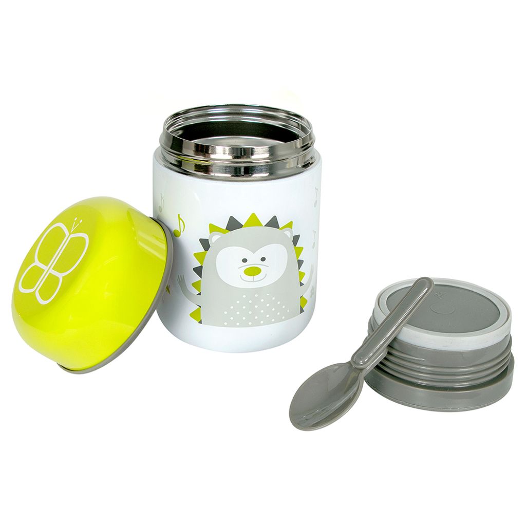 B0122 - FOOD - White Background - Lime thermos opened with cap, lid and spoon on side (2)