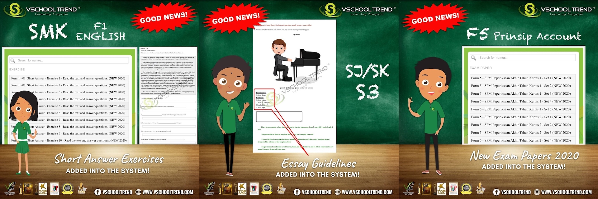 Vschool Trend Updates to Standard 3, Form 1 and Form 5
