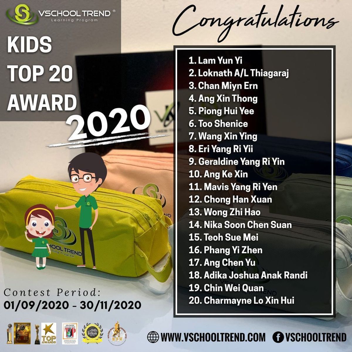 Top 20 Award 2020 Winners Announced Vschool Trend Learning Program Learn Online Malaysia Prepare For Upsr Pt3 Spm