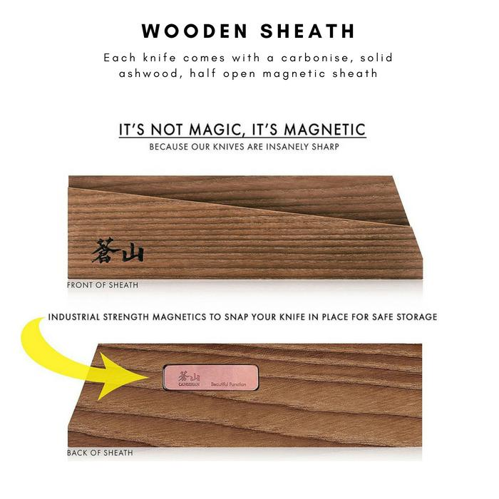 nakiri knife comes with magnetic wooden sheath