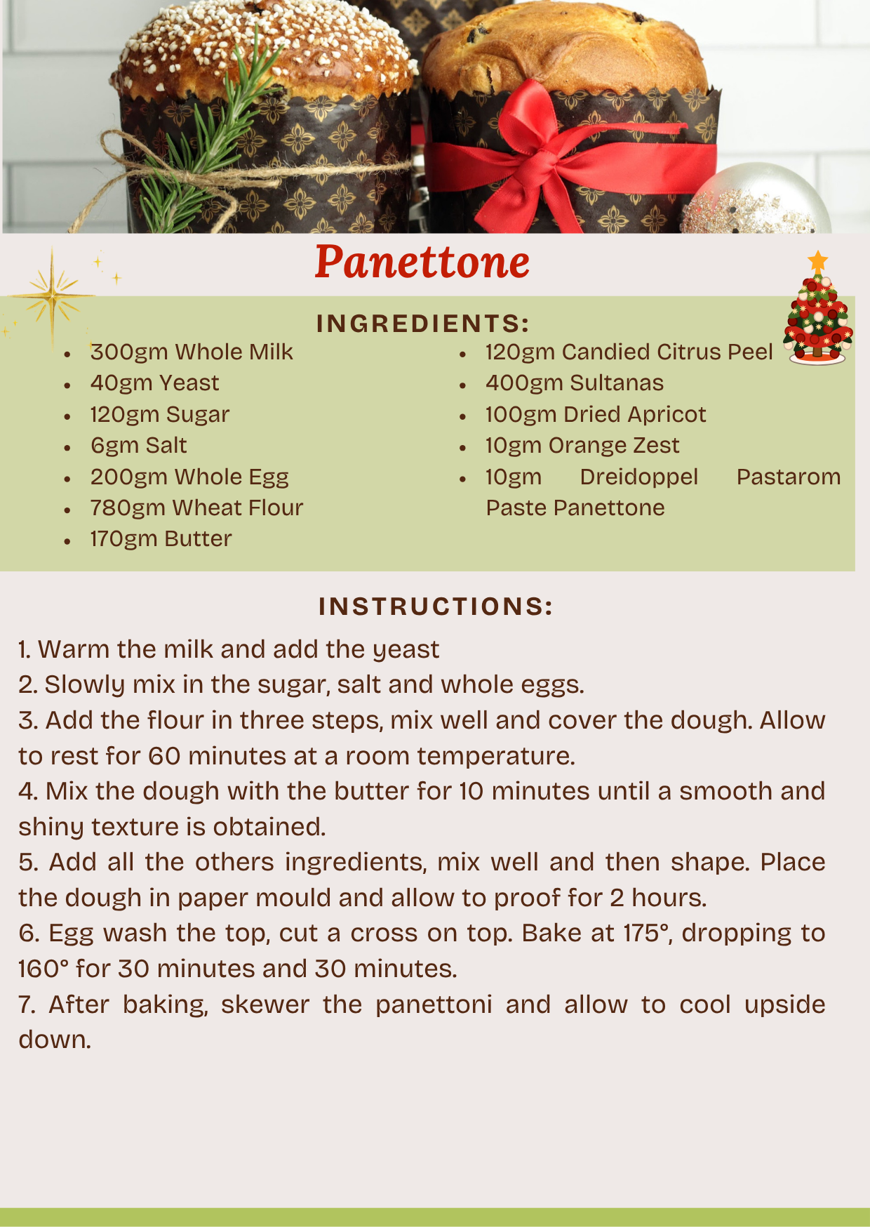 Beige and Green Traditional Christmas Pudding Recipe Card