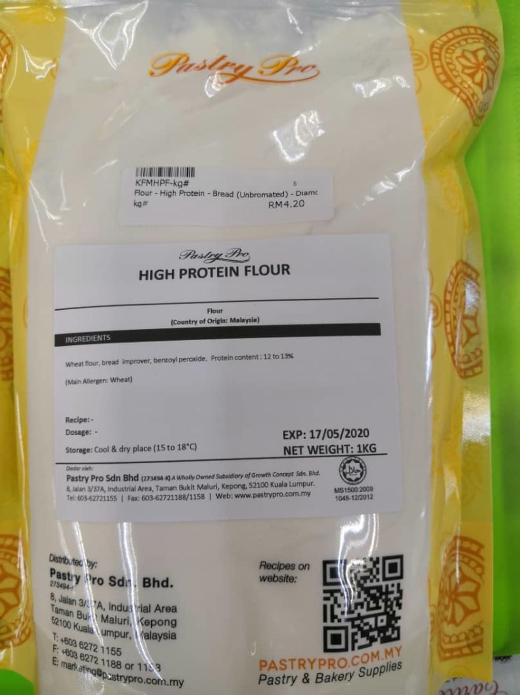 DIAMOND, High Protein Flour, Bread Flour, Unbromated, Halal, 1 kg Pastry Pro