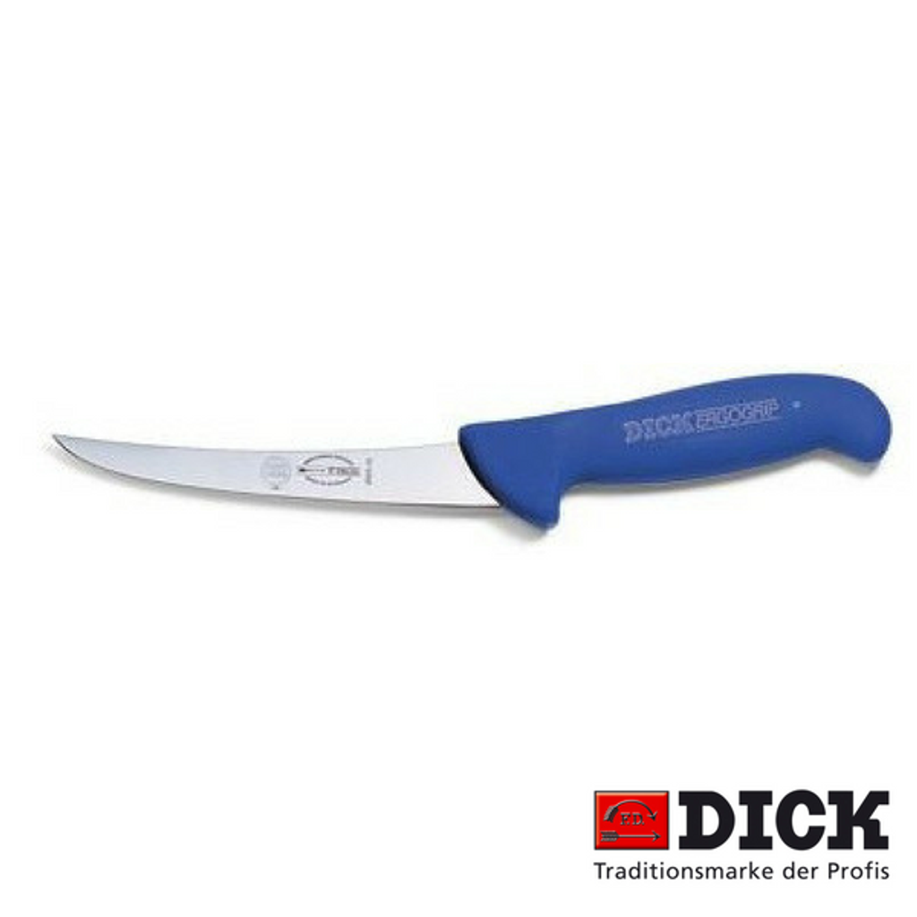 F Dick Boning Knife Curved Blade Stiff Blue Handle 13cm Ergogrip Pastry Pro