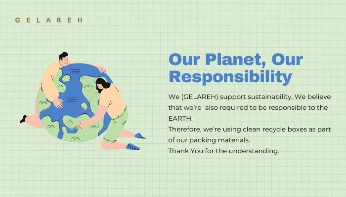 We (GELAREH) support sustainability, we’re also responsible to play the important roles. Therefore, we’re using clean recycle boxes as part of our packing materials. Thank You for the understandin (2)