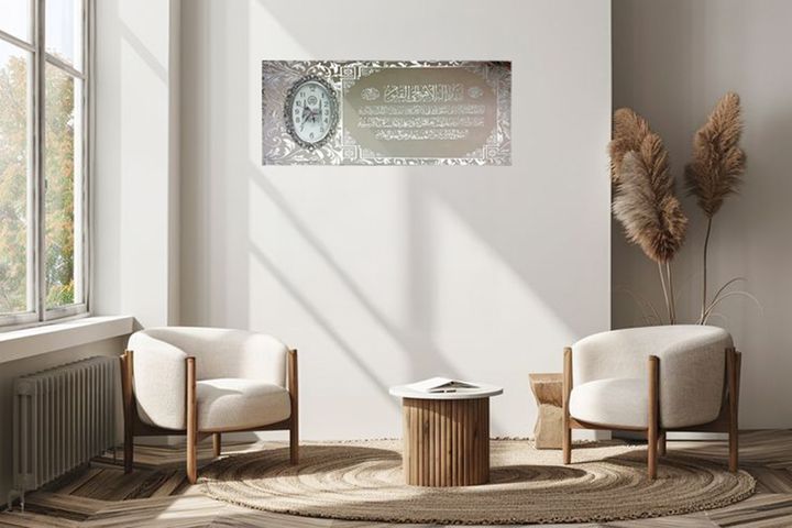 Mockup of white frame for poster or picture on wall in living roomv