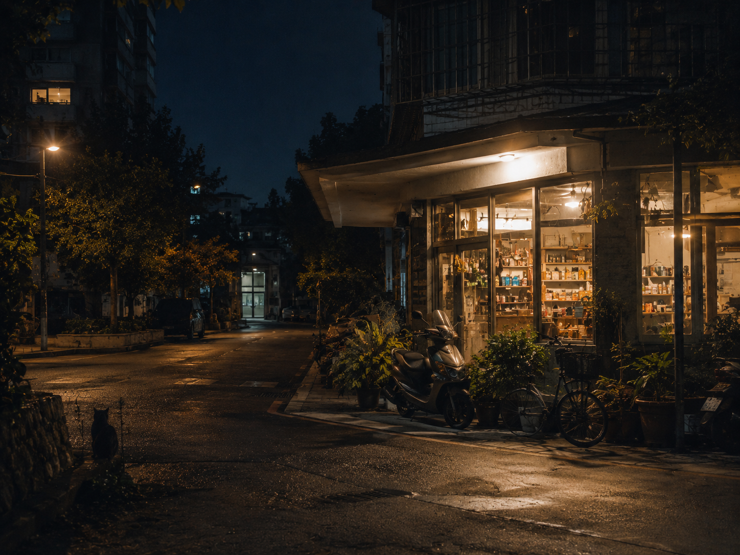 九點藍夜與開窗書桌的安靜室內景象
