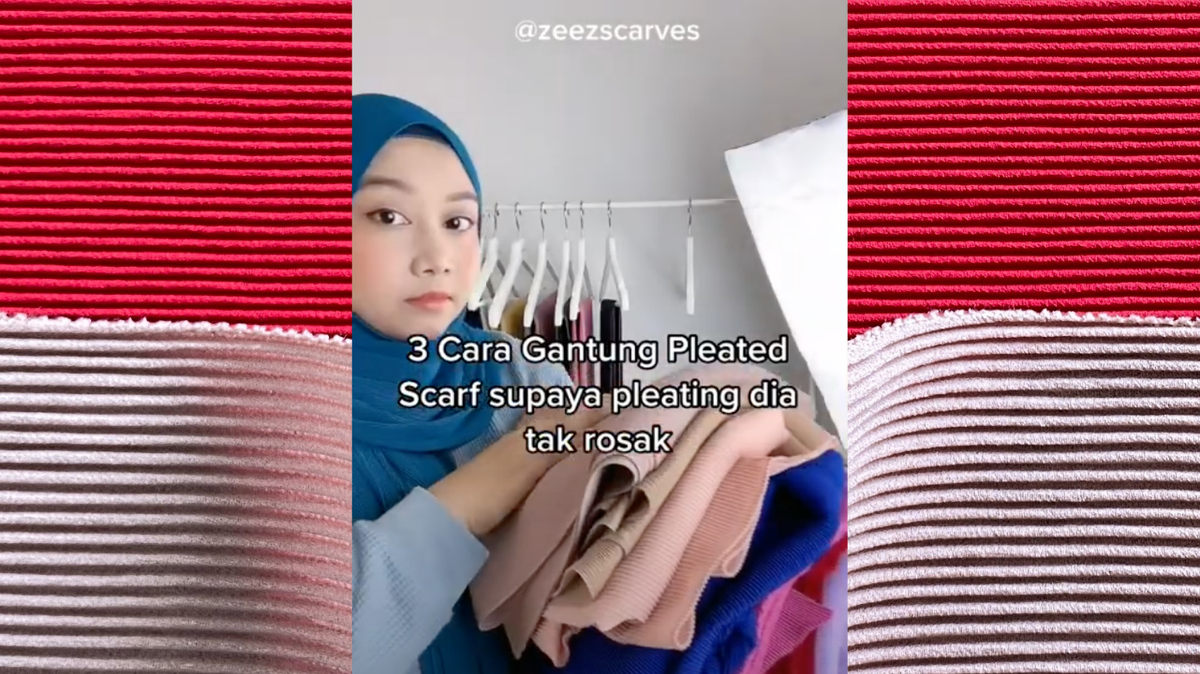 3 Cara Gantung Pleated Scarf supaya Pleating tetap elok