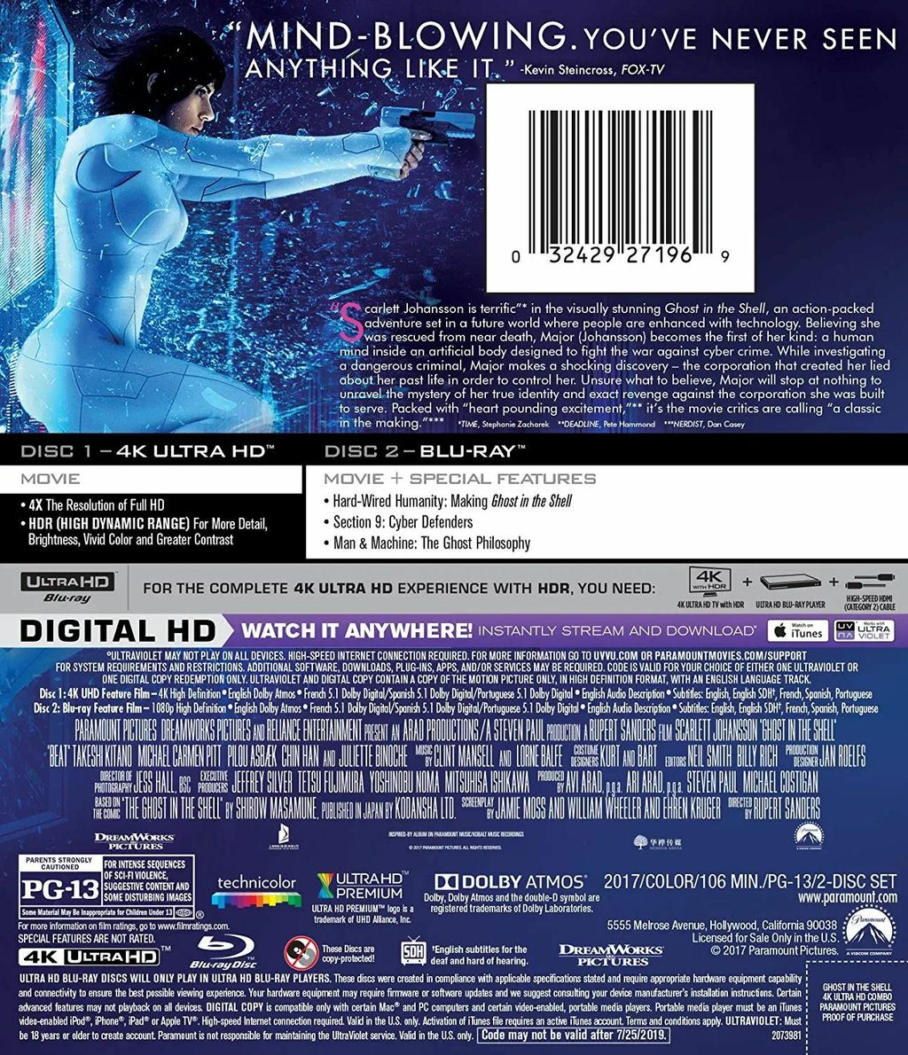 GHOST IN THE SHELL 4K Ultra-HD Blu-ray 2-DISCS2
