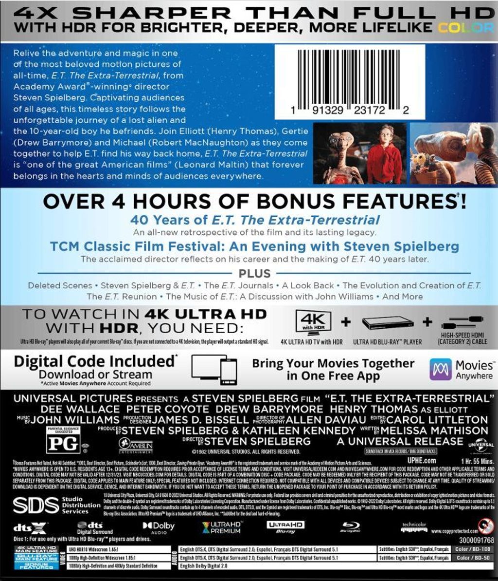 E.T. 4K Ultra-HD Blu-ray 2-DISCS 40th Anniversary Edition2