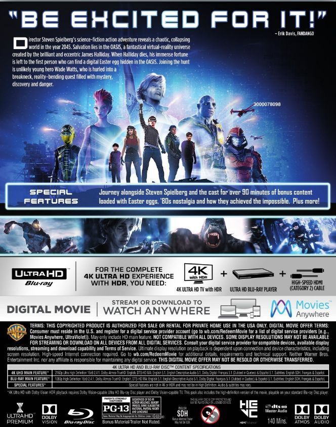 READY PLAYER ONE 4K Ultra HD Blu ray 2 DISCS Rock At Large