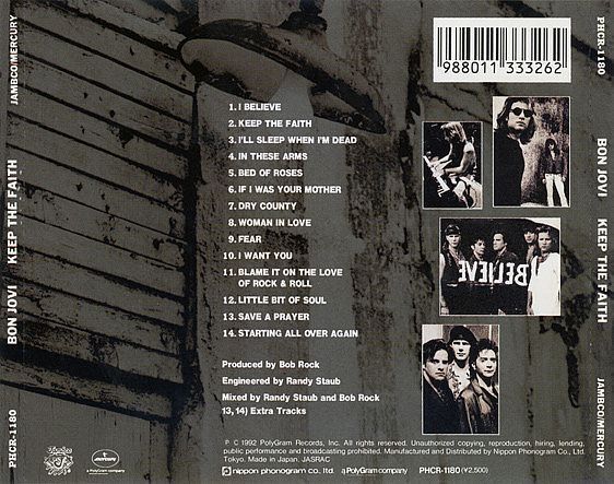 (Used) BON JOVI Keep The Faith (JAPAN PRESS) CD BACK