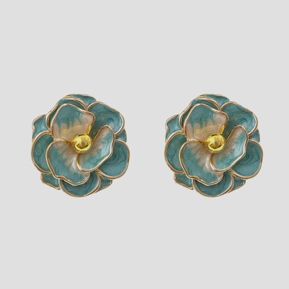 teal-enamel-flower-vintage-earrings