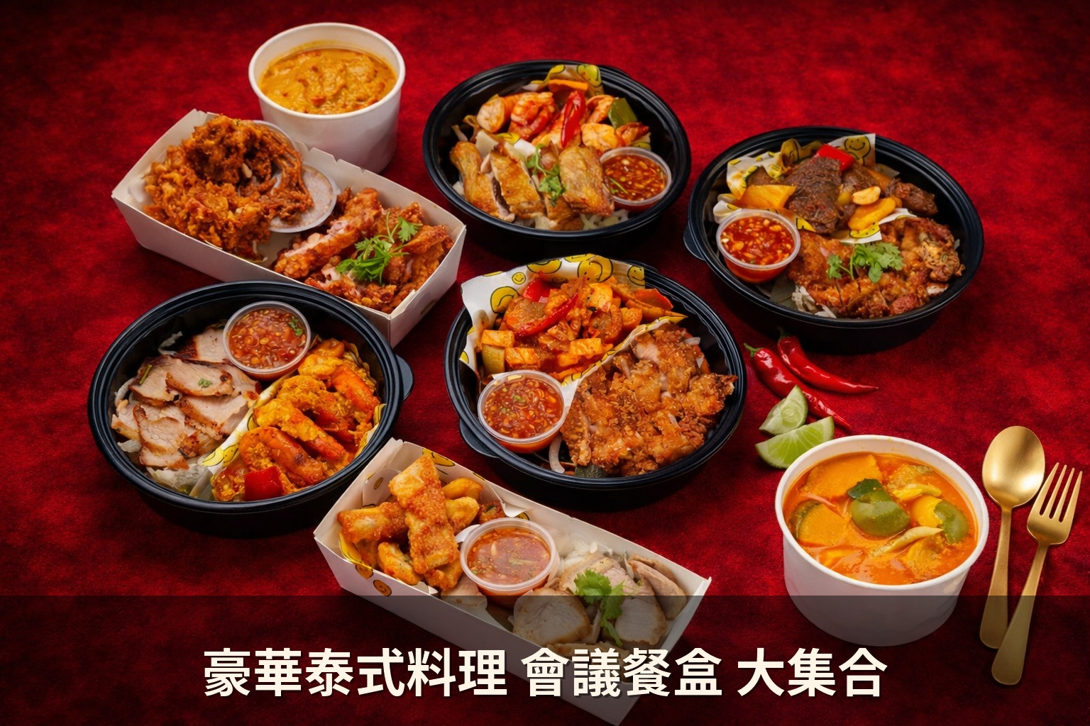 會議餐盒_紅絨背景_加標語