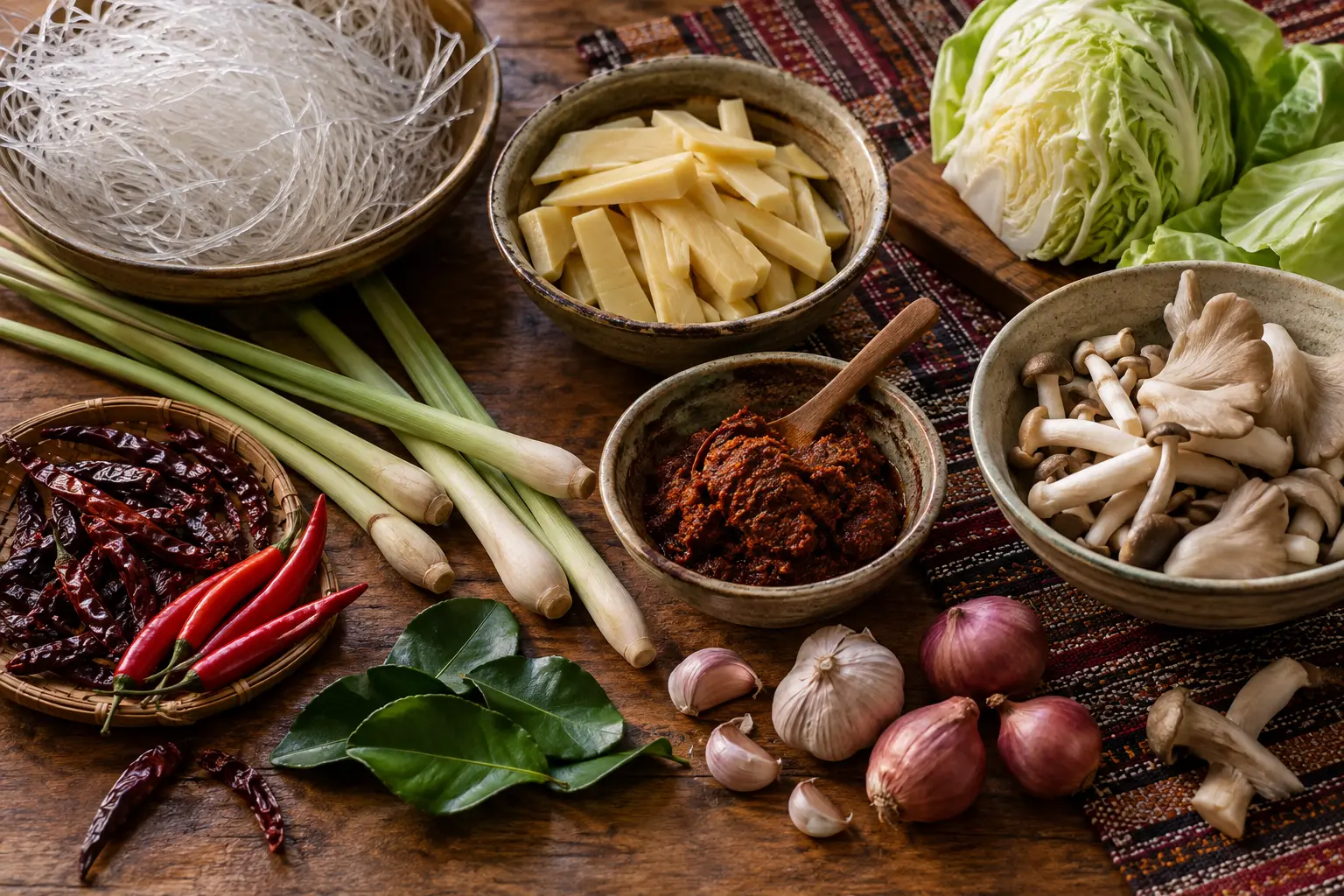 Kaeng Ho 常見的冬粉、竹筍、香茅、泰國檸檬葉、辣椒與蔬菜