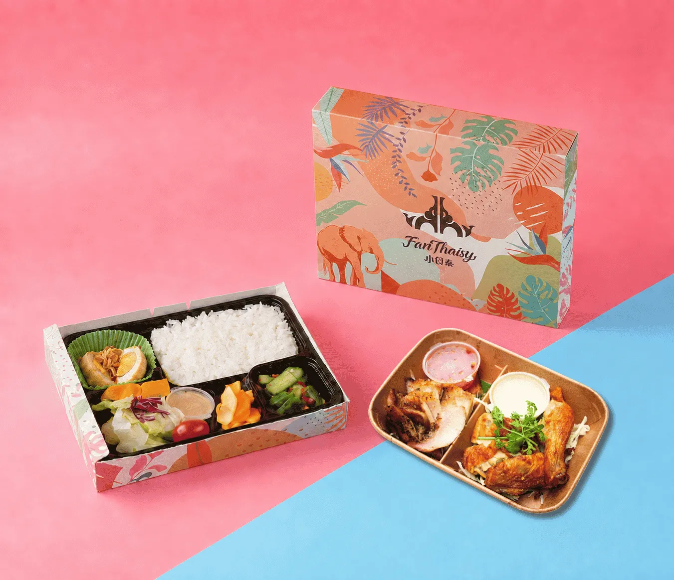 雙主餐：綠咖哩烤雞腿＋Q烤松阪豬｜泰式會議便當