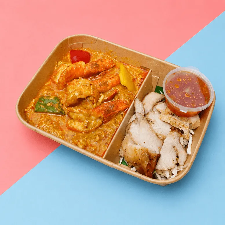 雙主餐：滑蛋咖哩蝦＋Q烤松阪豬