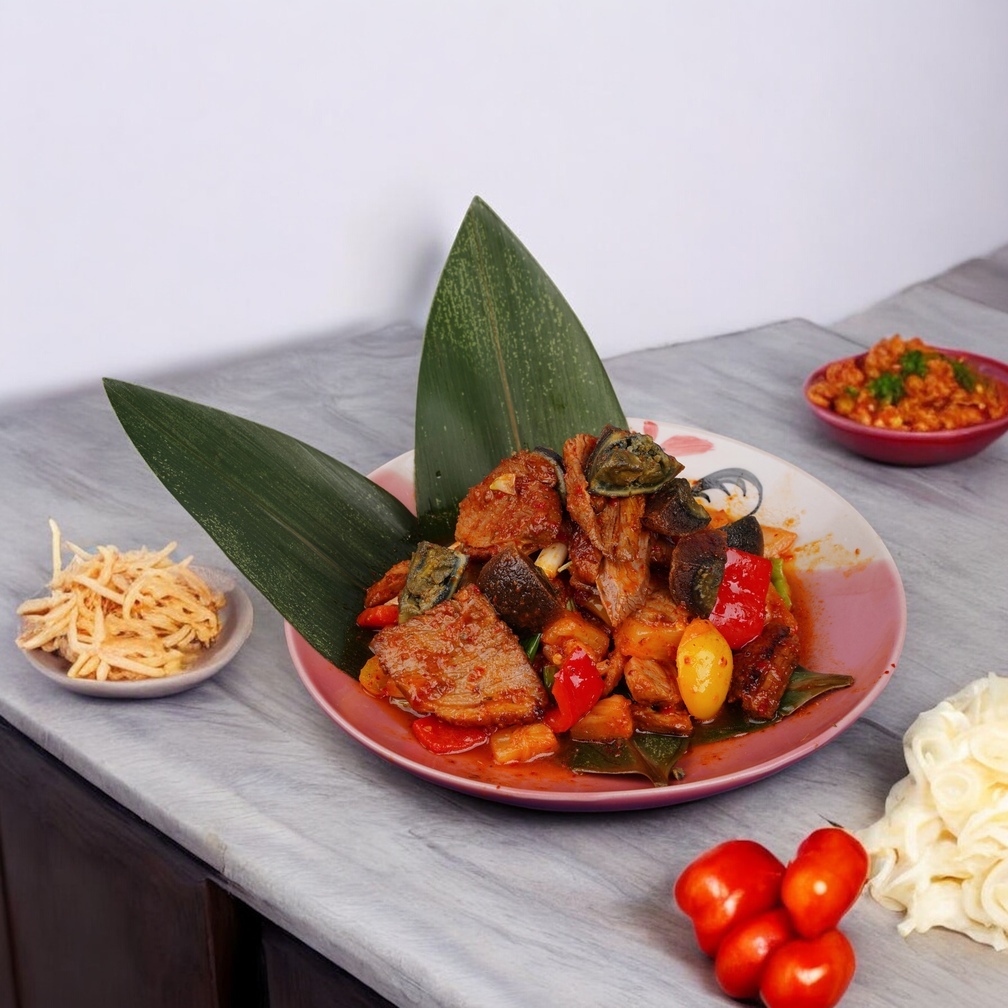 stirfriedcherryduckwiththaibasilandcenturyegg-alacarte