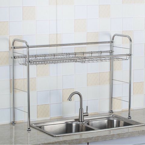 Double Draining Rack 60 CM Stainless Steel Draining Single & Double Dishes Drainer Storage ...