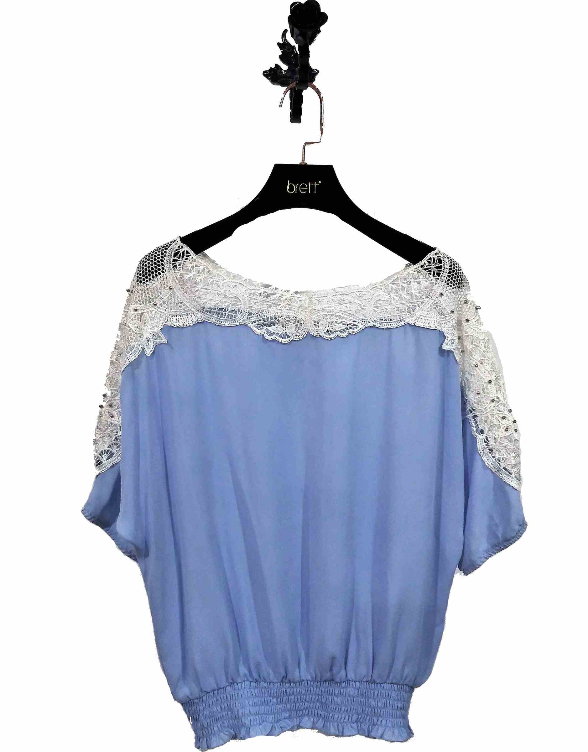 Latest lace blouse designs blue white tops with elastic hem blouse for ruffle blouse (2).jpg