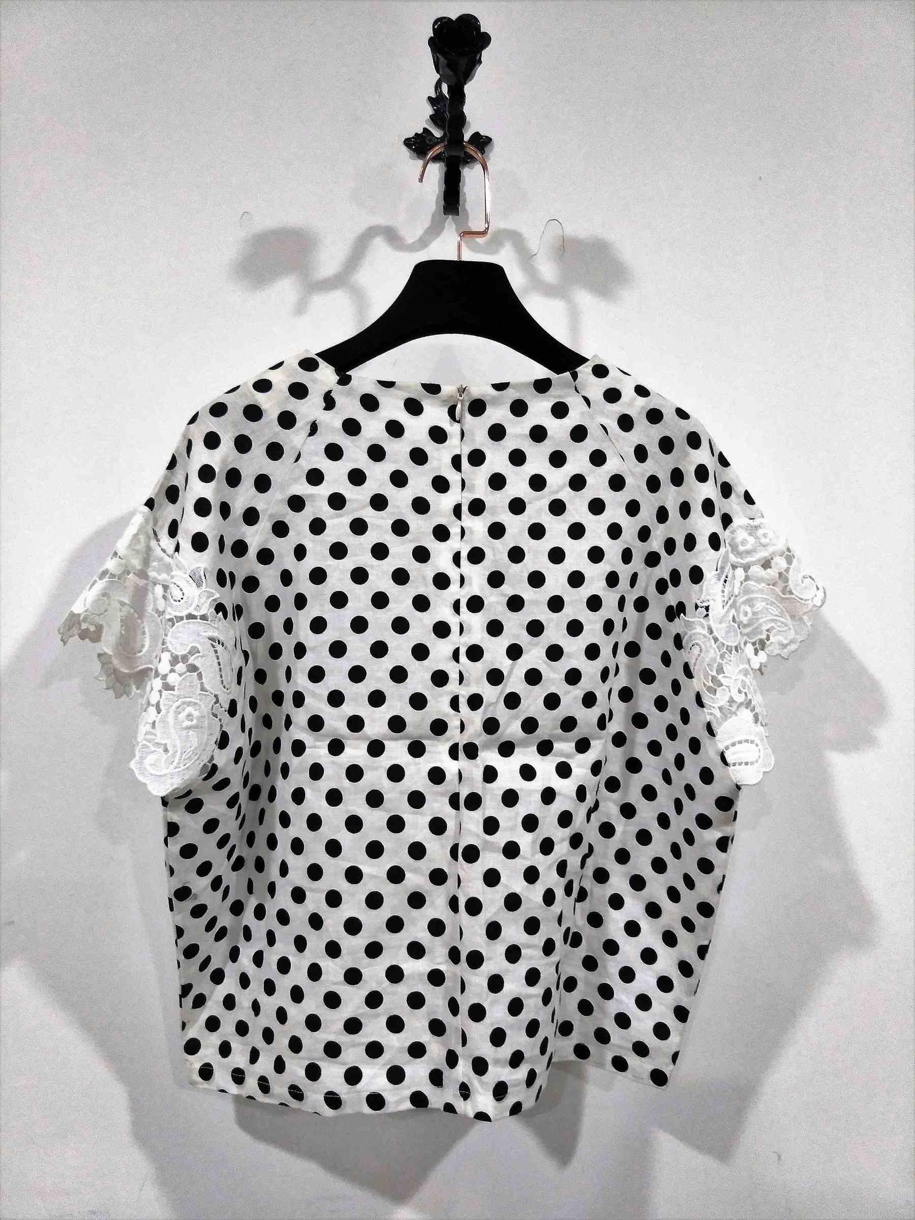Fancy dot print white blouses ladies woman V neck with new fashion lace blouse designs for women white shirt (1).jpg