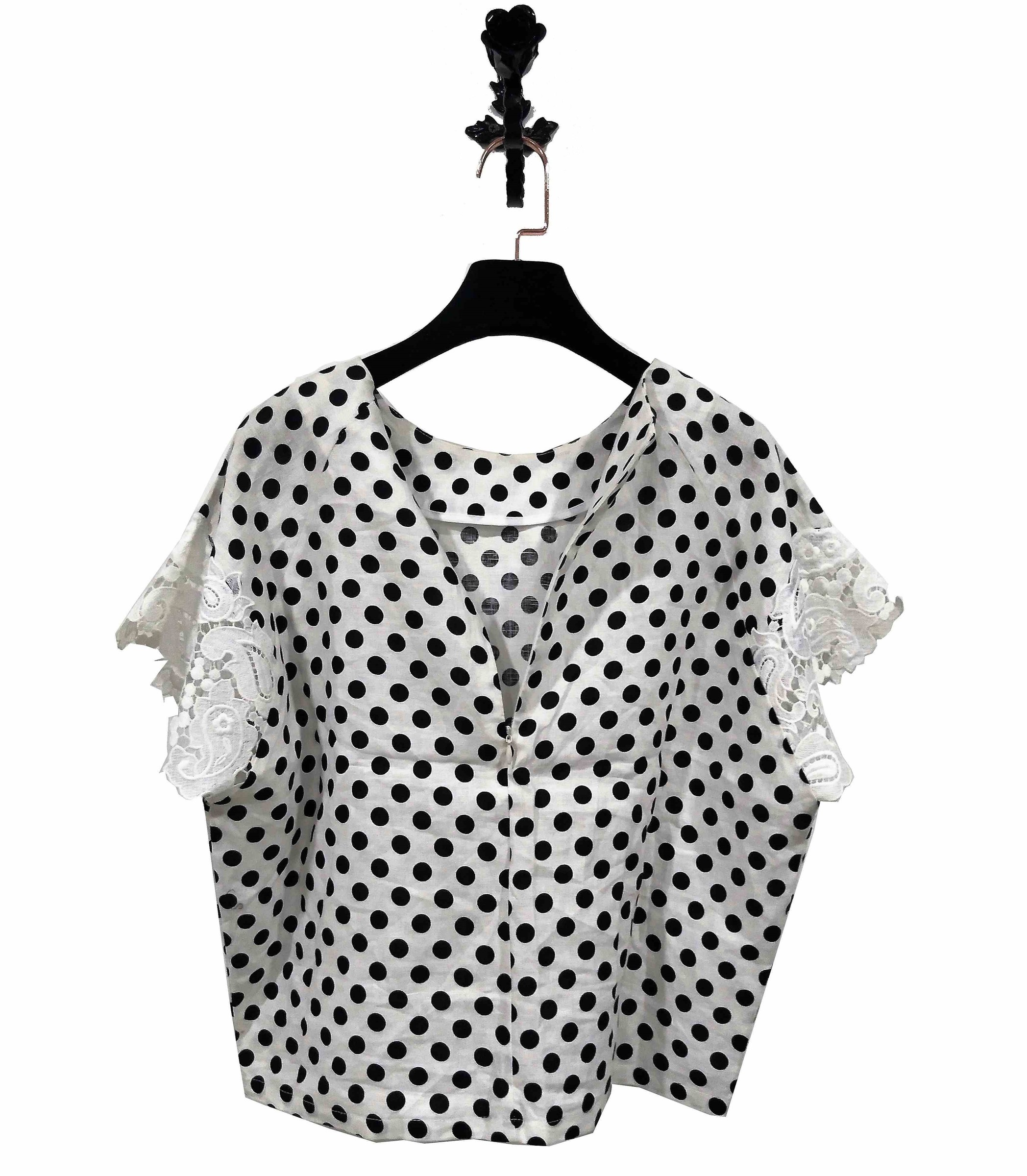 Fancy dot print white blouses ladies woman V neck with new fashion lace blouse designs for women white shirt (6).jpg