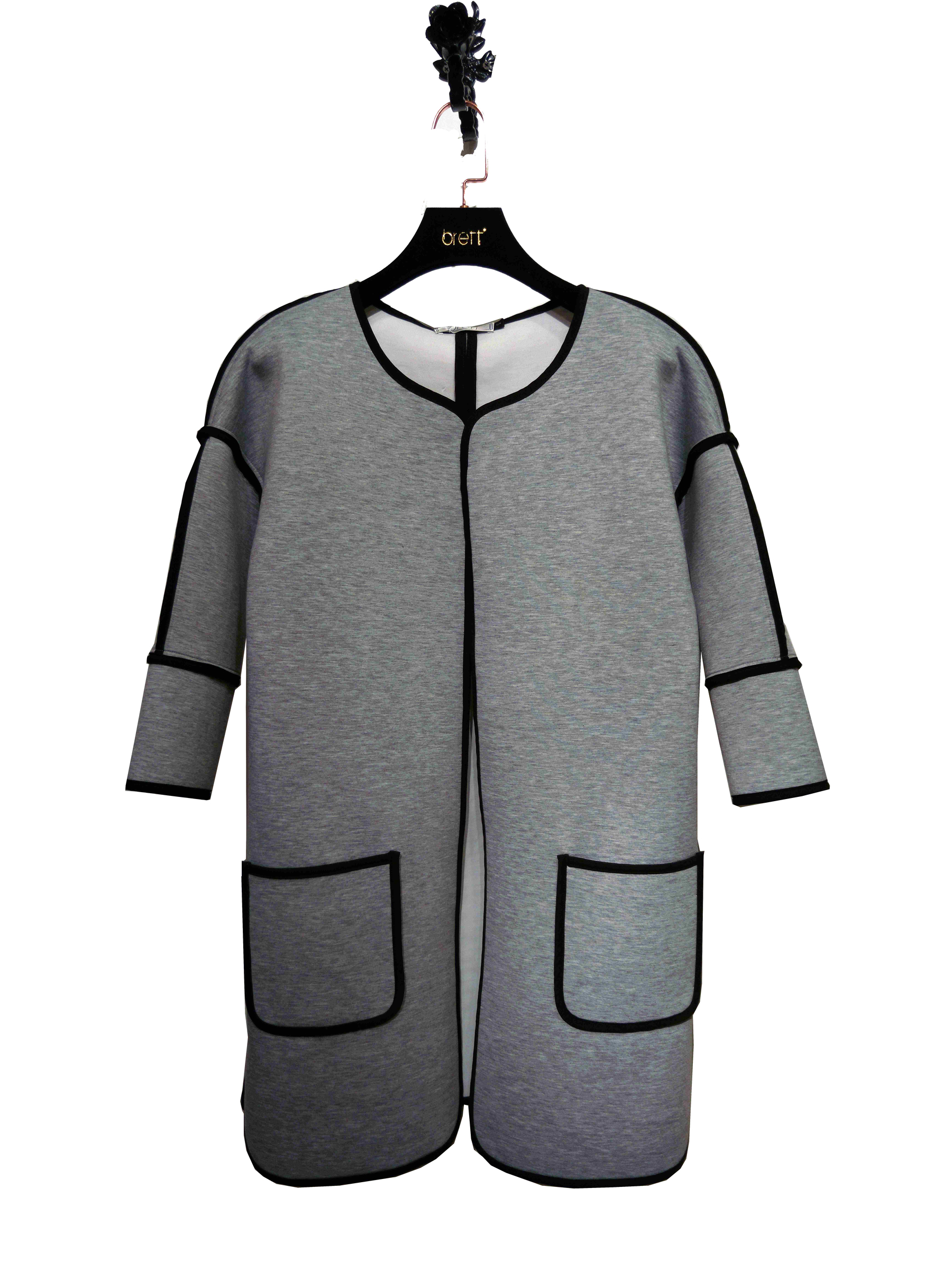 2017AW New Fashion Style Grey Scuba with BlackEdge Soft Flexible Straight Coat (2).jpg