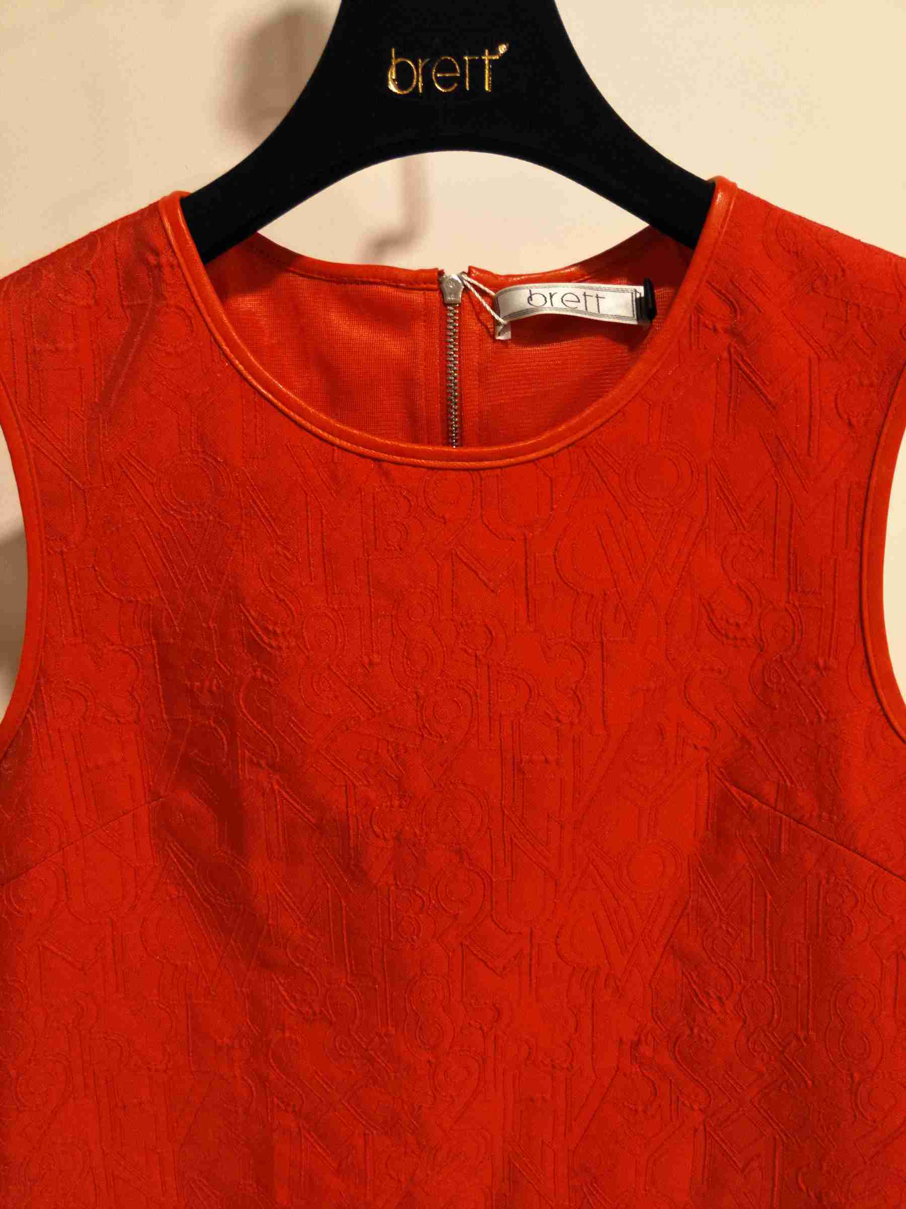 2017AW Chic Orange Red Jacquard A Line Round Neck Sleeveless Casual Dress with LeatherEdge (2).jpg