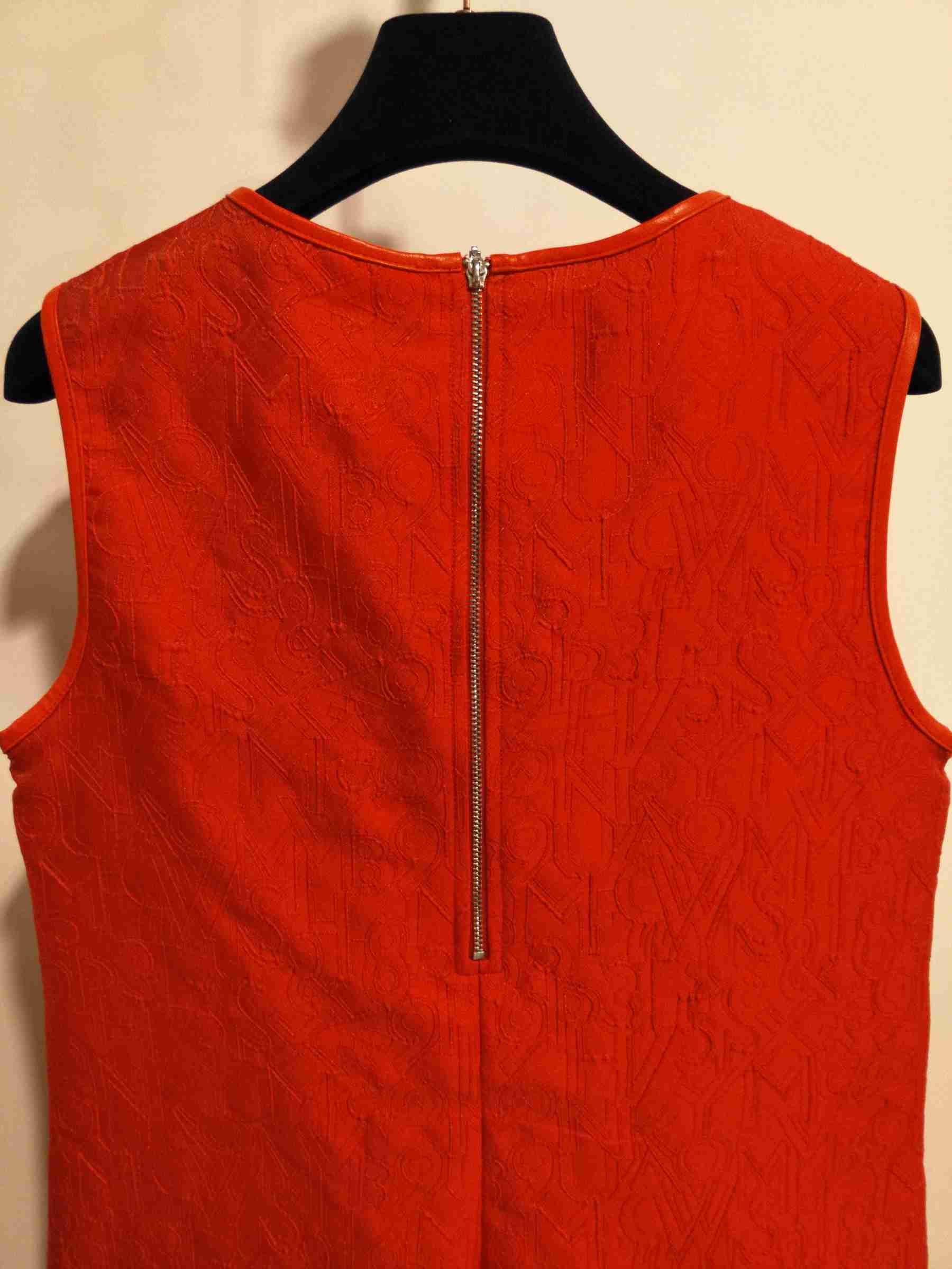 2017AW Chic Orange Red Jacquard A Line Round Neck Sleeveless Casual Dress with LeatherEdge.jpg