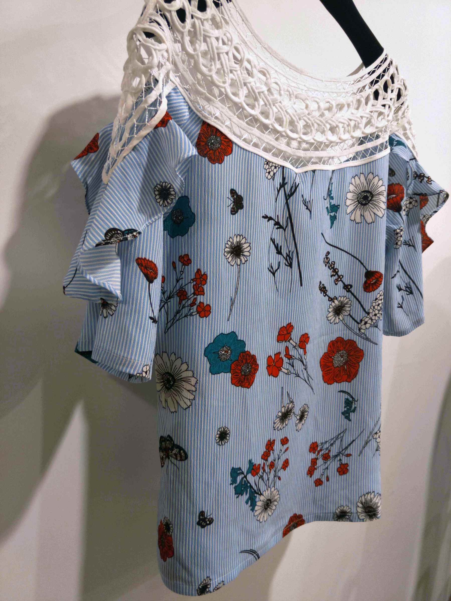 2018 Spring Embroidery Ladies Top  with Laced Neck and Frill Casual Tops for Woman (Copy).jpg