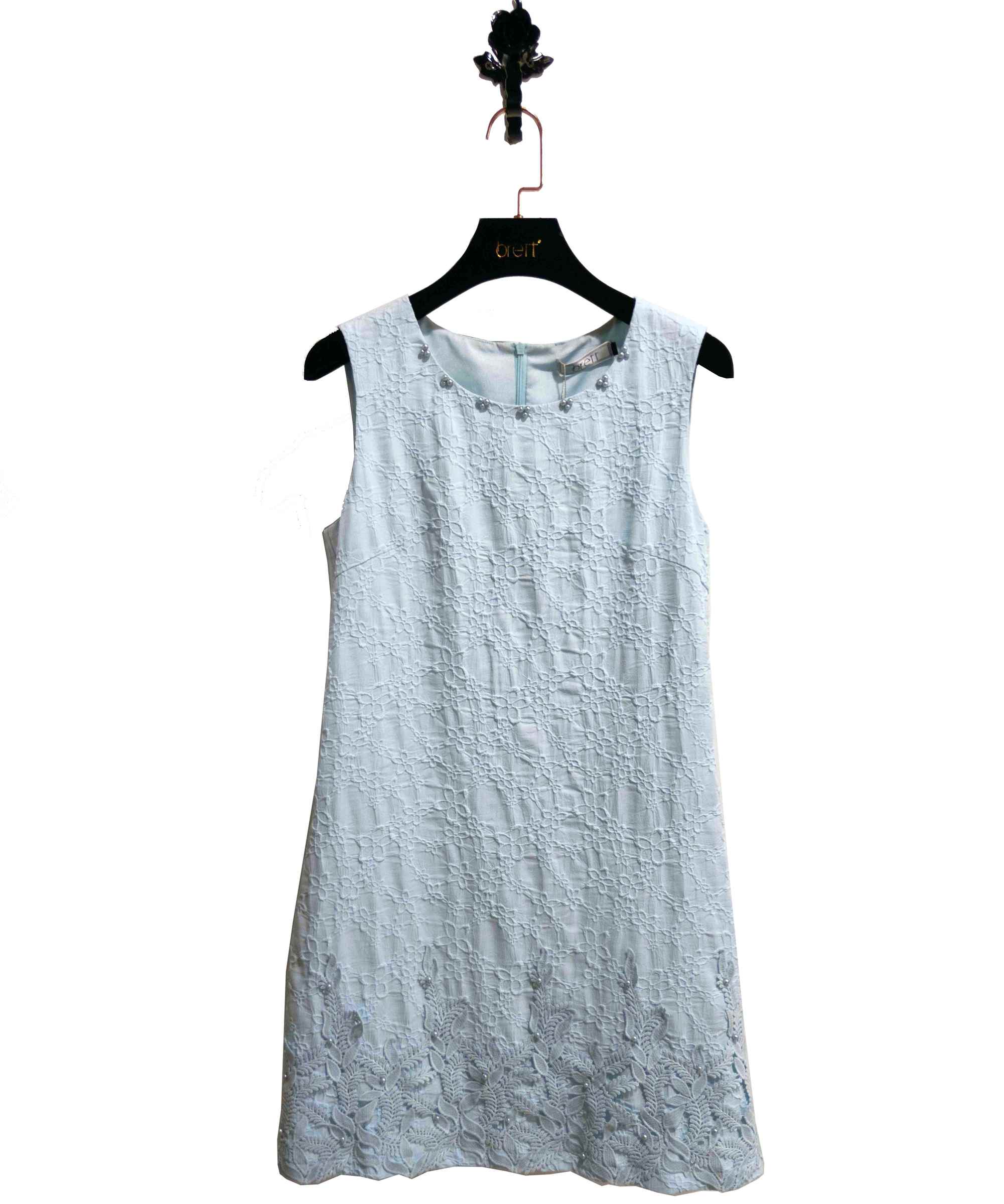Woman Daily Casual Dress with Latest Nice Design Blue Jacquard Embroidered for Sleeveless Beautiful Ladies Casual Dress (Copy).jpg