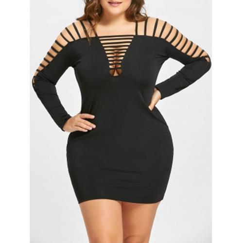 black long sleeve bodycon dress plus size