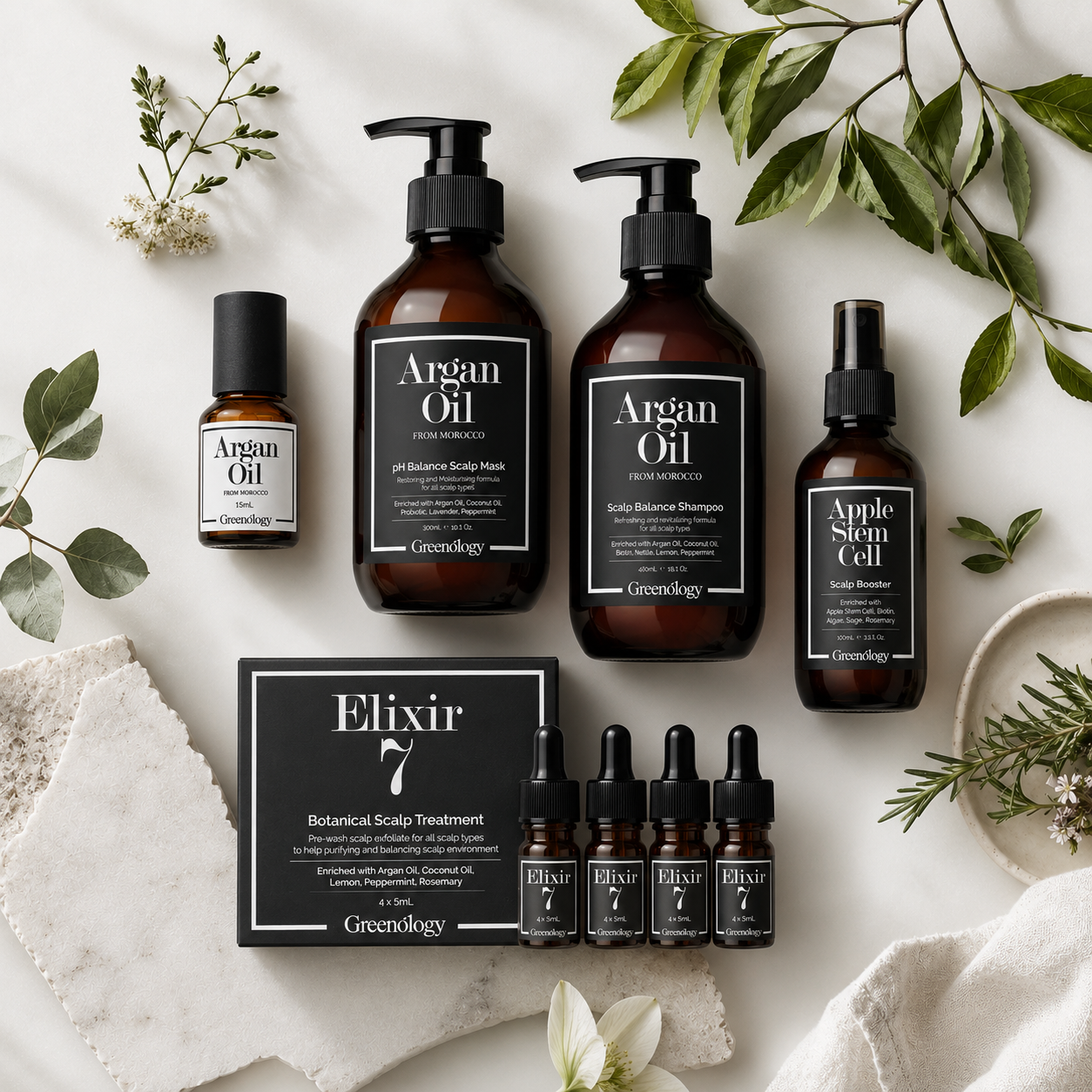 Various scalp treatment product formats including scalp mask serum oil and booster