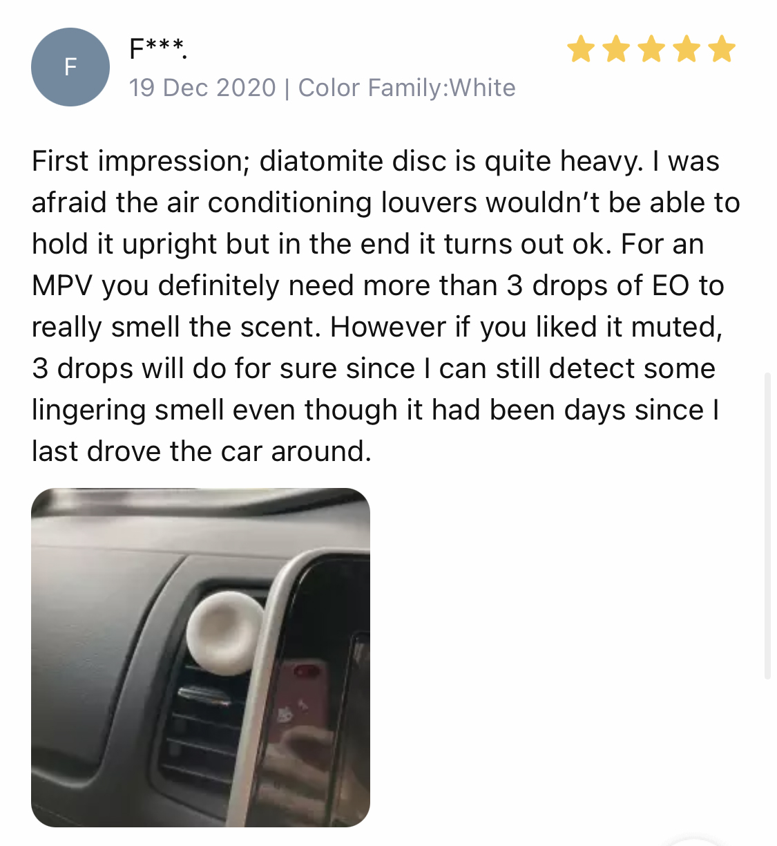 Greenology Aromatherapy Diatomite Diffuser Testimonial