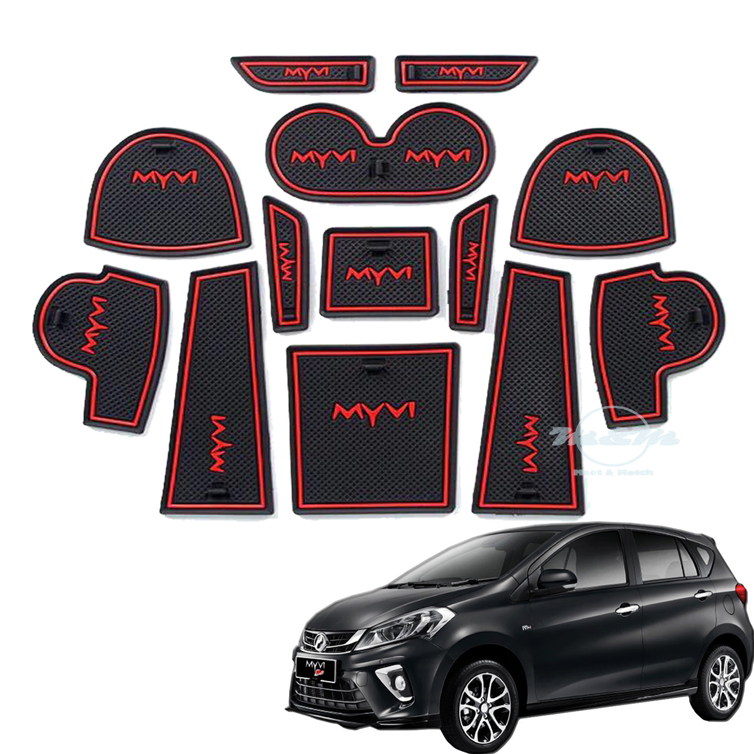 Perodua Myvi 2018 Interior Slot Mat RED – Meet & Match 