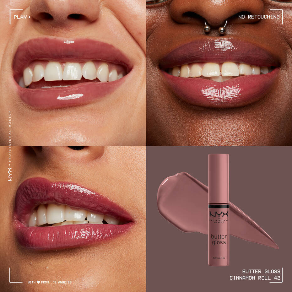 NYX-Professional-Makeup-BUTTER-GLOSS-42-Cinnamon-Roll-0800897197865-Application-Alyssa-Jacinda-Pragathi