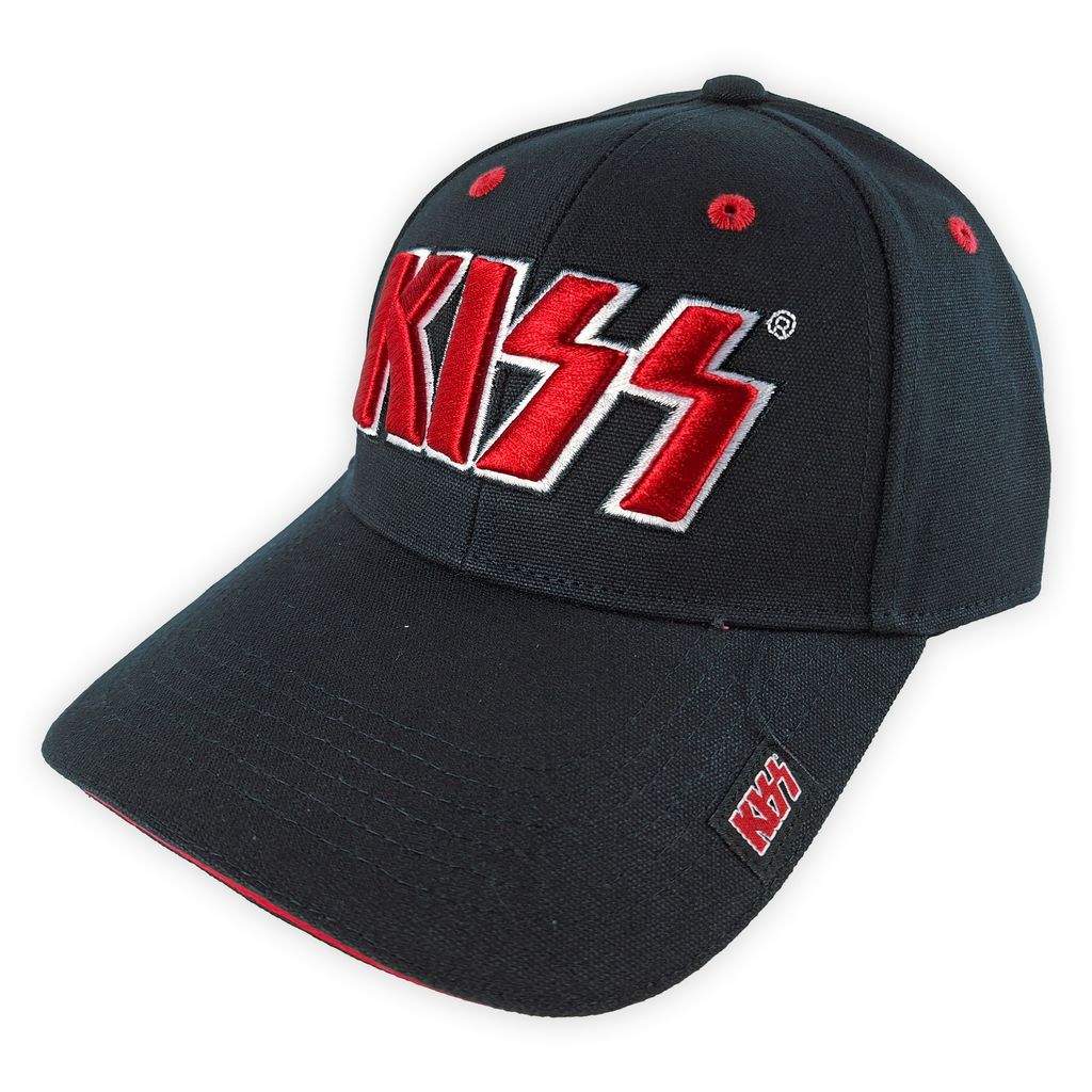 Kiss-Red On White Logo Puff Embroidered Baseball Cap (1)