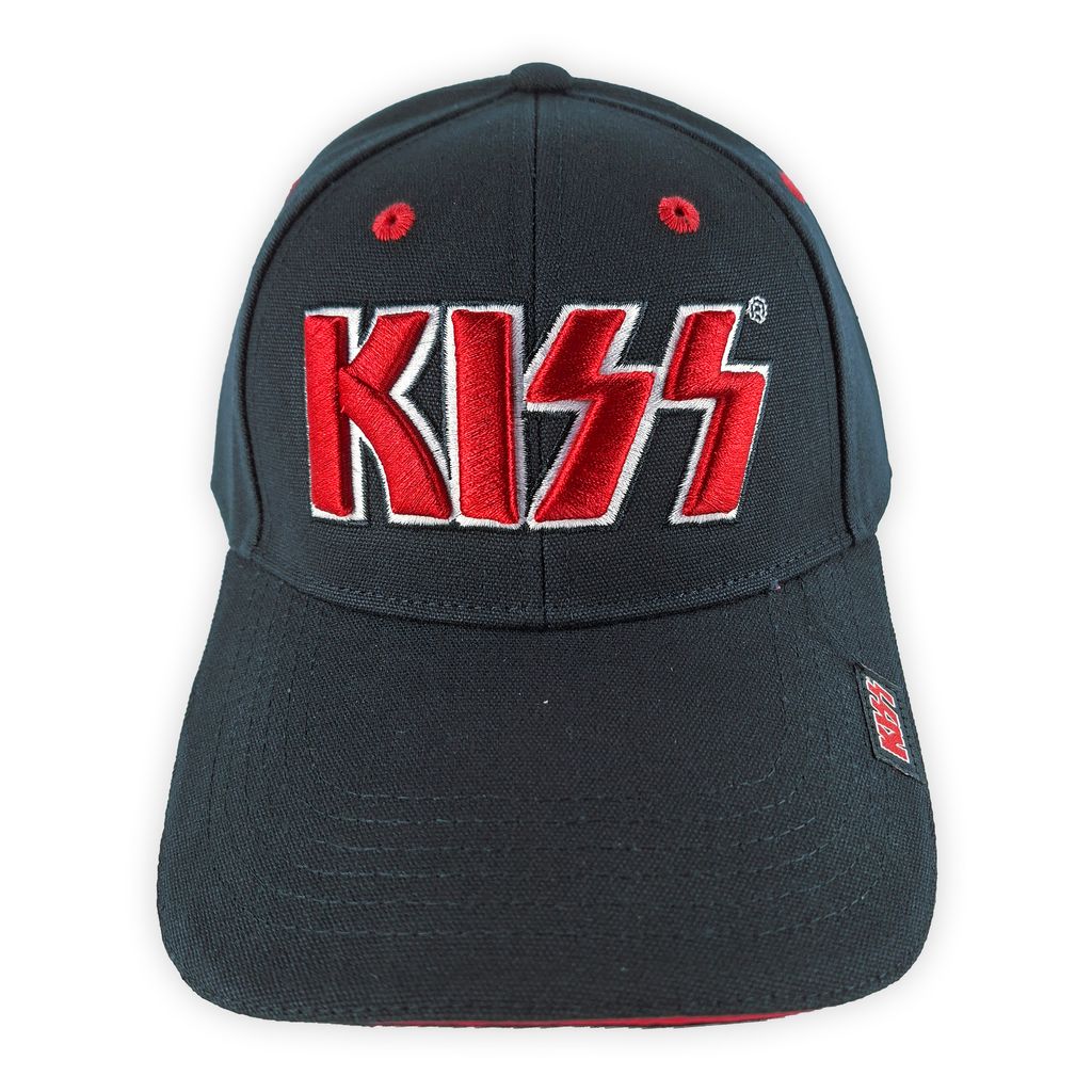Kiss-Red On White Logo Puff Embroidered Baseball Cap (2)