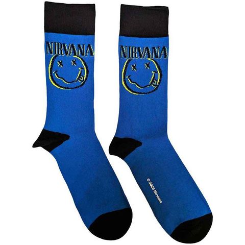 NIRVANA UNISEX ANKLE SOCKS INVERSE HAPPY FACE (BLUE) 1
