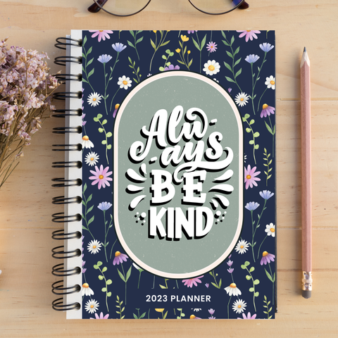 Thumb - Printable Floral Pattern Always Be Kind Journal Planner Cover Blue