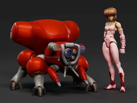 Motoko Kusanagi with Fuchikoma