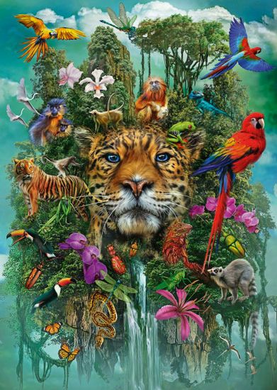 58960_Koenig_des_Dschungels_Puzzle_1000_Teile_Dschungel_Tierpuzzle_Leopard_Papagei_Tiger_72ppi_Motiv-f7b3996d
