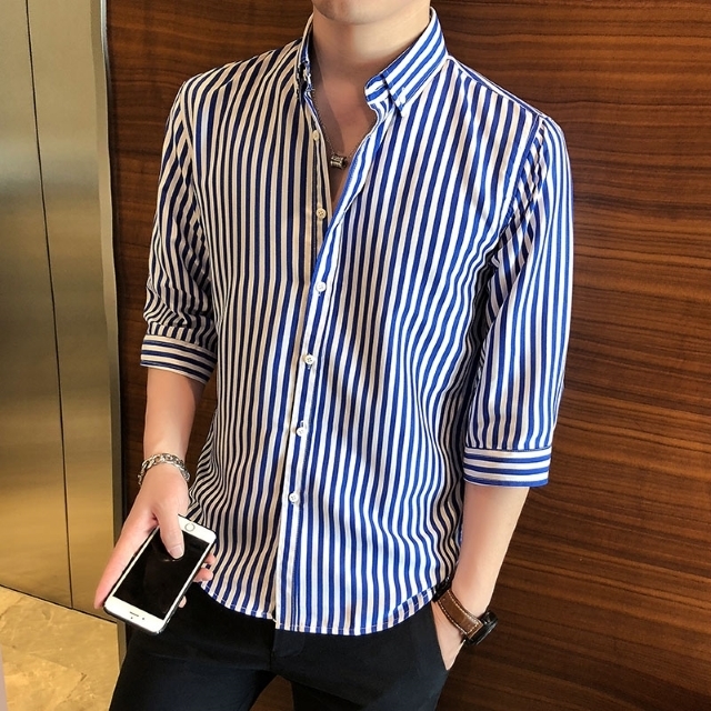 New-Arrival Large Size Business Shirt Men's Half Sleeve Casual Stripes SGOS