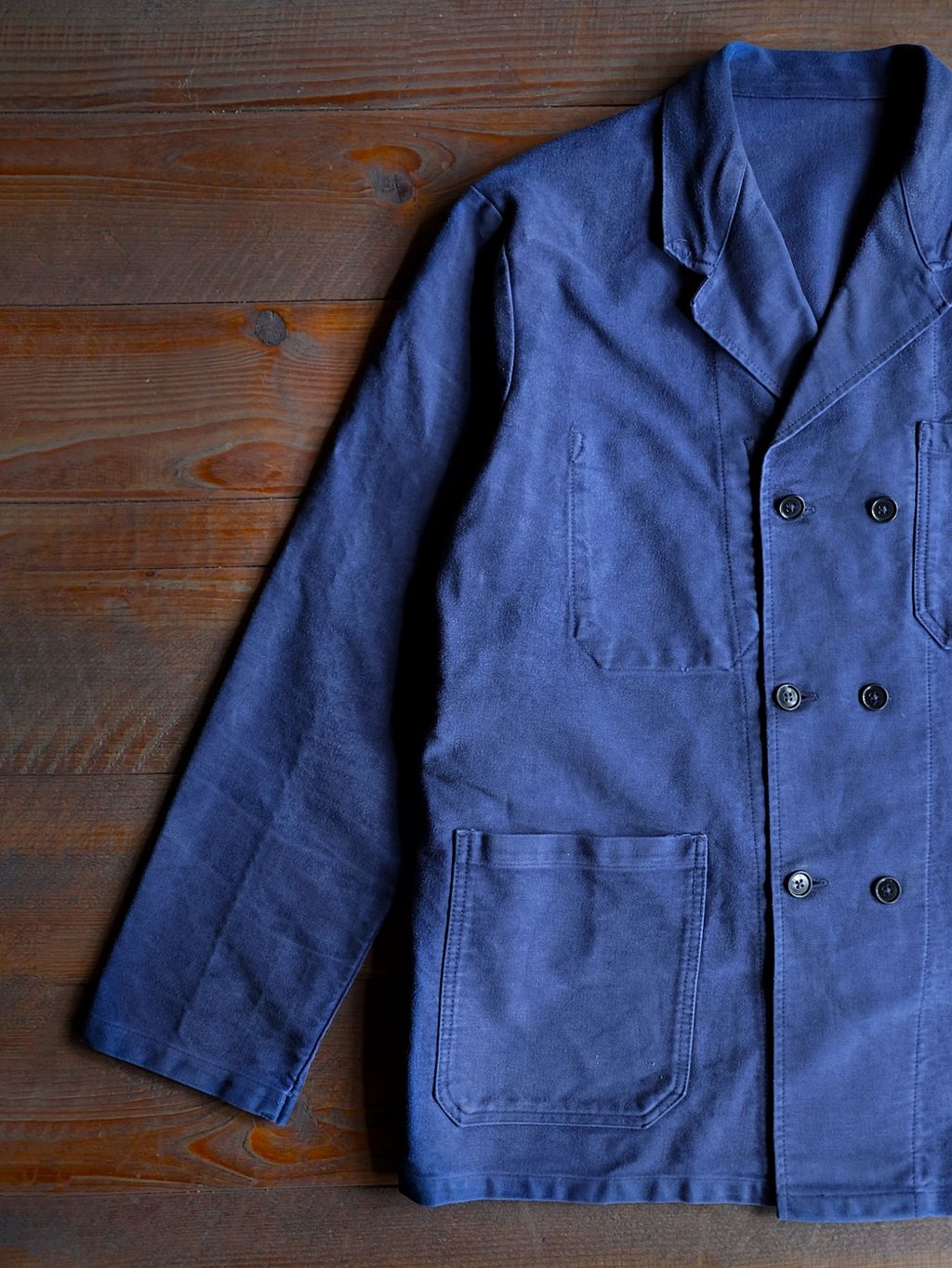 1950's French Moleskin Double Breasted Blazer Collar Work Jacket