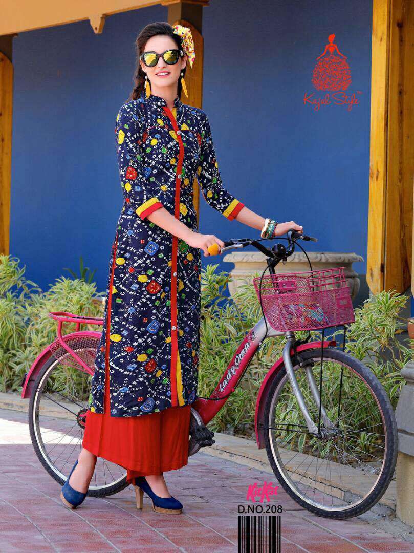 Rayon Cotton Kurtis - Blue, Red and Yellow, Green Printed Kurtis (kajal Style)
