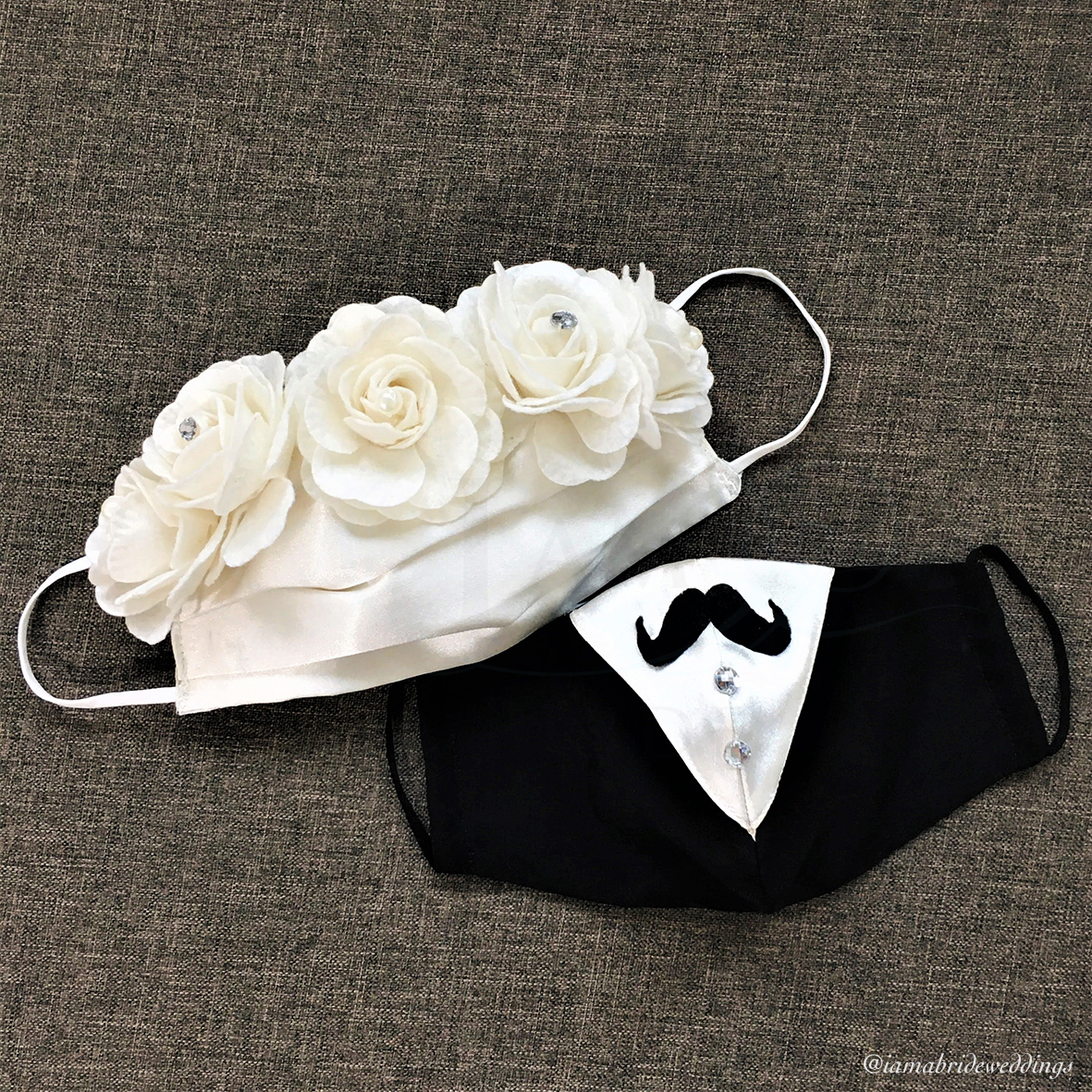 Wedding Couple FaceMask - Bride 3D Flower Groom Tux Diamond - Grey bg.jpg