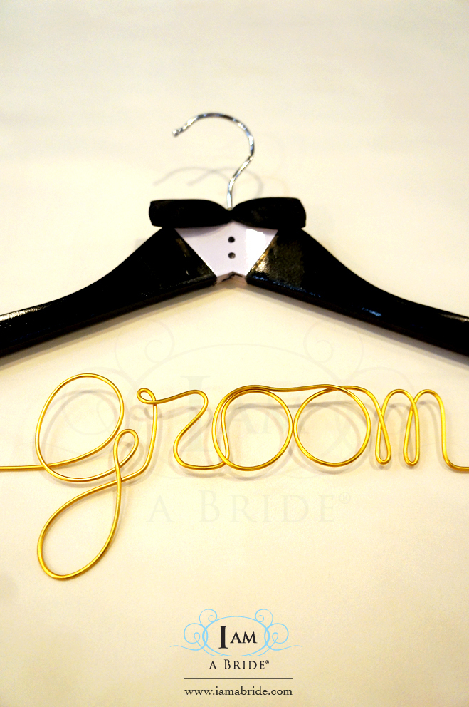 wedding hanger groom hanger black hanger with hand draw tuxedo gold wire hanger black ribbon hanger 04.jpg