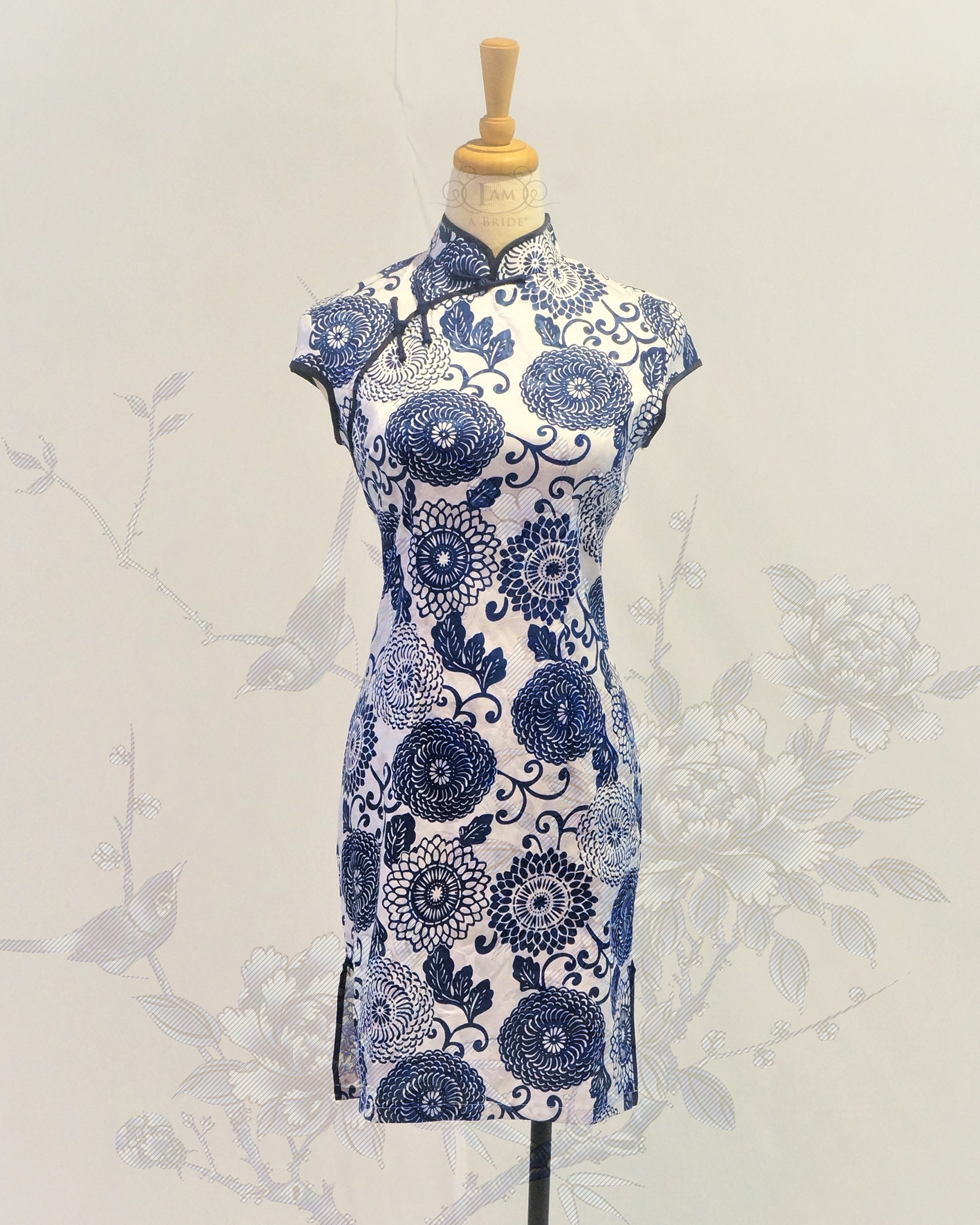 0510 Short Cheongsam - Blue White Oriental A