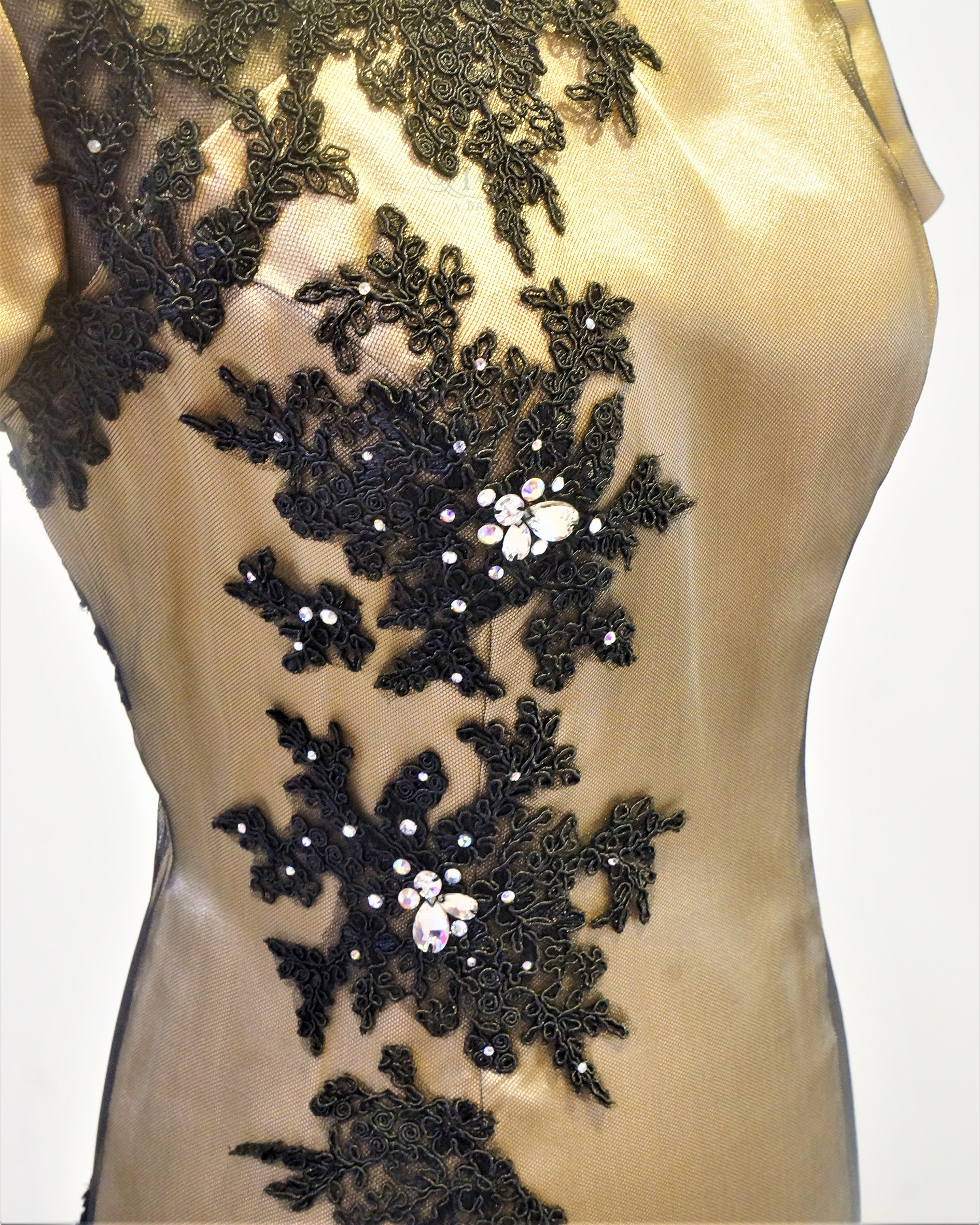 0523 Gold Black Laces Oriental Gothic Modern Short Cheongsam Qipao Short Dress C04
