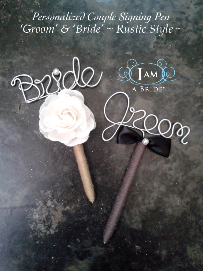 personalized bride pen groom pen couple signing pen wire name yarn wrap felt rose satin bow tie pearl black and white rustic style by I AM A BRIDE Wedding kuala lumpur Publika 04.jpg