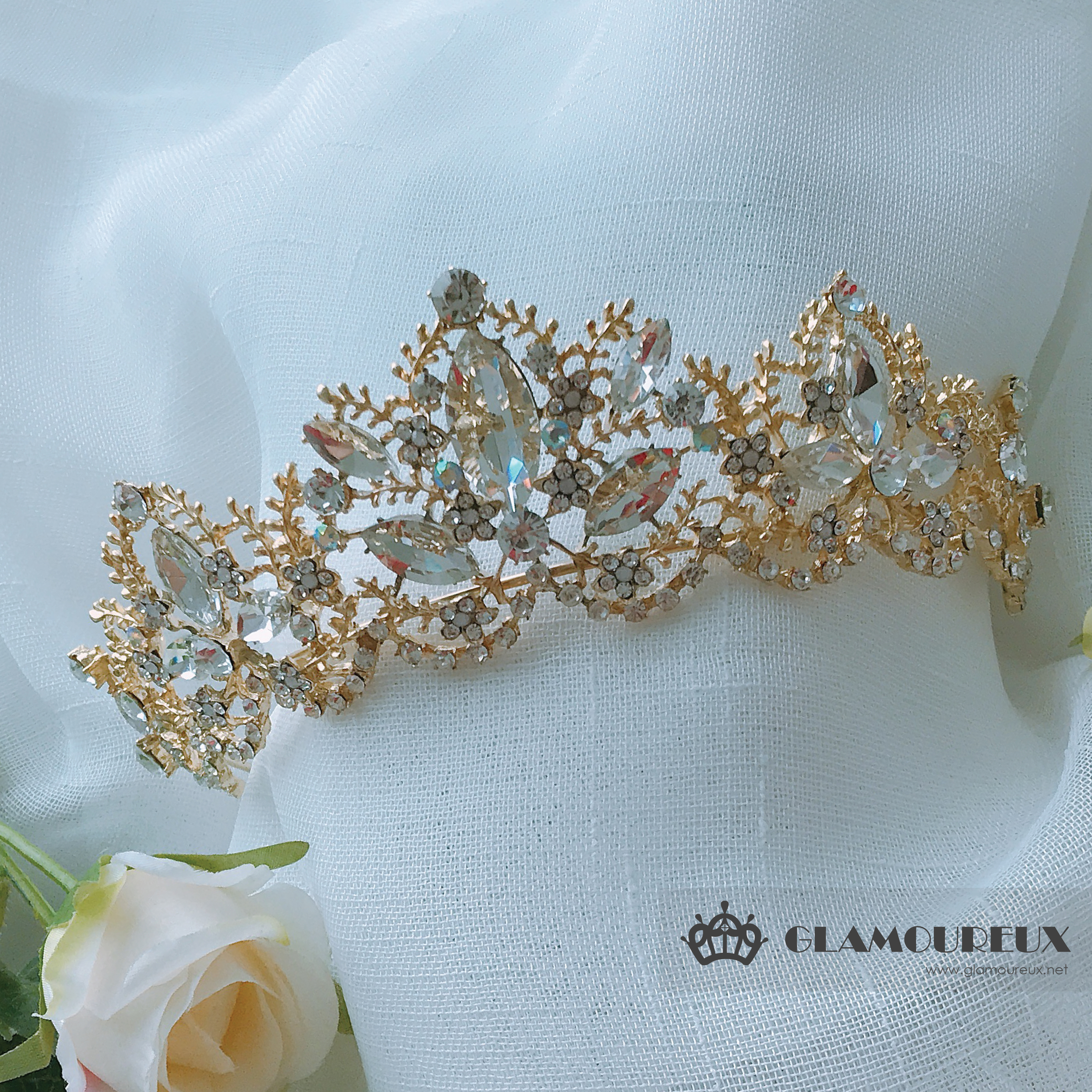Vintage Rhinestones Baroque Bridal Tiara Crown